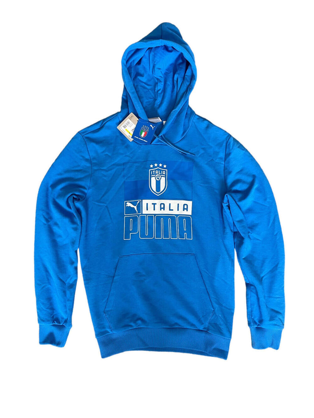 NEW Puma Blue Italy National Team FtblCore Team Pullover Hoodie Mens Size Medium
